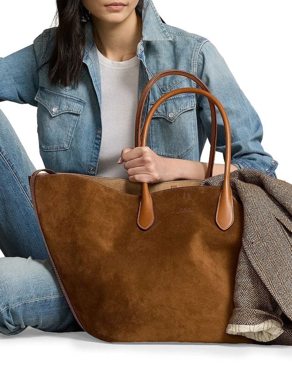 Polo Ralph Lauren | Large Bellport Leather-Trimmed Suede Tote Bag | NWT